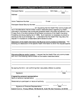 Request for Confidential Communications