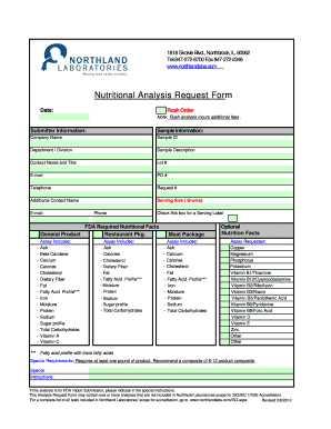 Nutritional Analysis Request Form