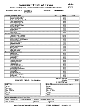 Gourmet Taste of Texas Order Form