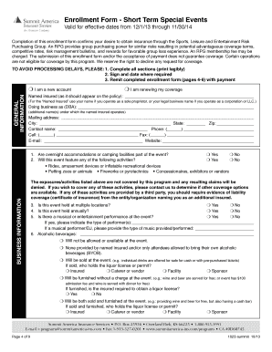 Short Term Special Events Insurance Enrollment Form