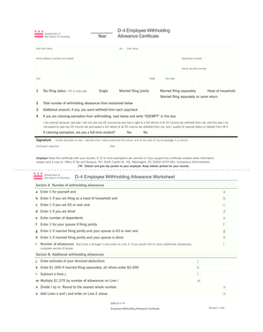 DC D-4 Employee Withholding Allowance Certificate