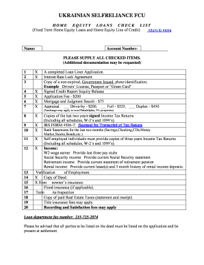 Ukrainian Selfreliance FCU Home Equity Loan Checklist