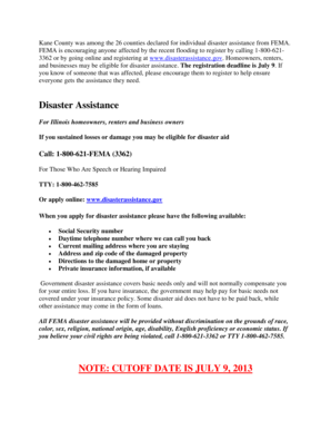 Disaster Assistance NOTE: CUTOFF DATE IS JULY 9, 2013 - villageofcamptonhills