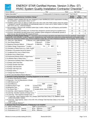 ENERGY STAR HVAC System Quality Installation Checklist