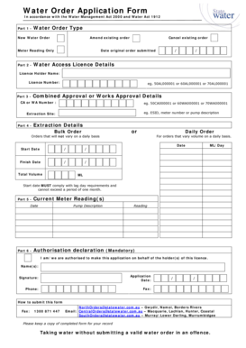 Water Order Application Form