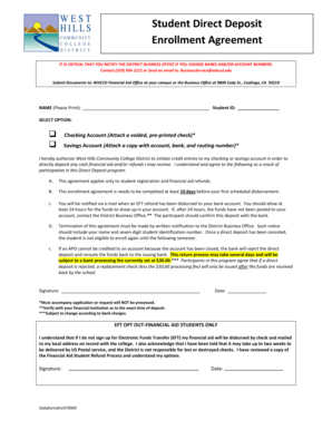 Student Direct Deposit Enrollment Agreement