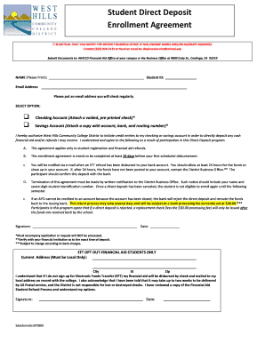 Student Direct Deposit Enrollment Agreement