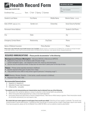 Student Health Record Form
