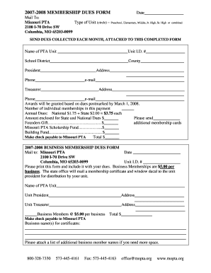 Missouri PTA Membership Dues Form