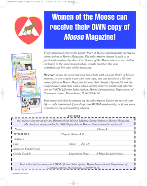 Women of the Moose Lifetime Subscription Form