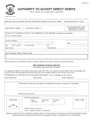New Zealand Customs Service Direct Debit Authorization