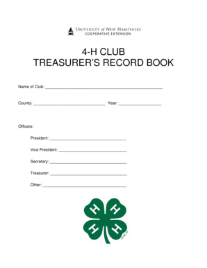 4-H Club Treasurer's Record Book
