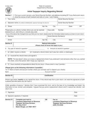 Louisiana Initial Taxpayer Inquiry Regarding Refund