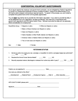 Voluntary Employment Diversity Questionnaire