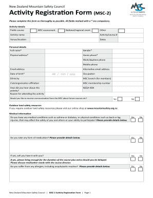 New Zealand Mountain Safety Council Activity Registration Form