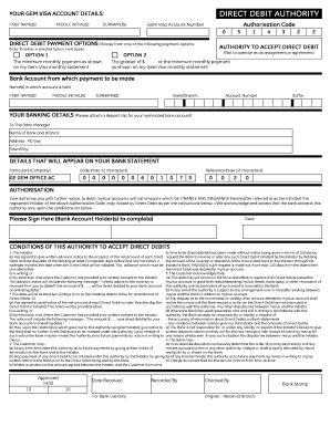 Gem Visa Direct Debit Authority Form