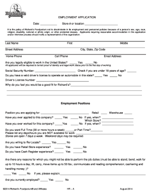 Richard's Foodporium Employment Application