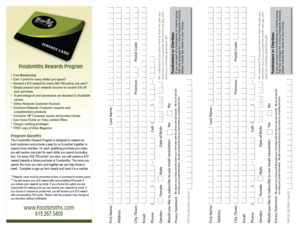 Foodsmiths Rewards Program Membership Form