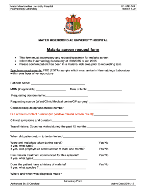 Malaria Screen Request Form