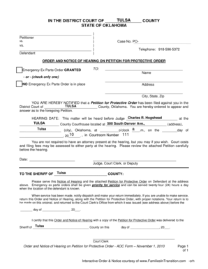 Order and Notice of Hearing on Petition for Protective Order