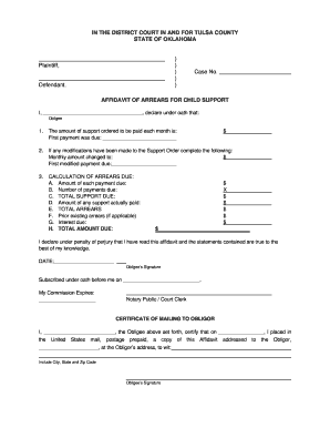 Affidavit of Arrears for Child Support
