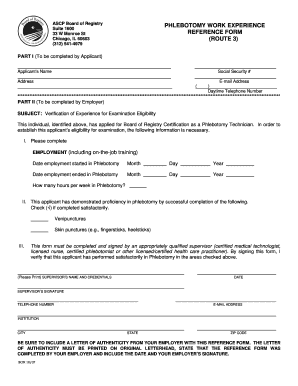 Reference page example for job - Phlebotomy work experience reference form (route 3) - ASCP - ascp