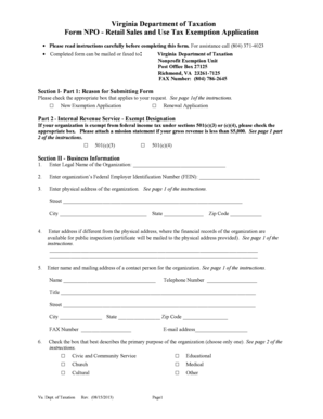 Virginia Retail Sales and Use Tax Exemption Application