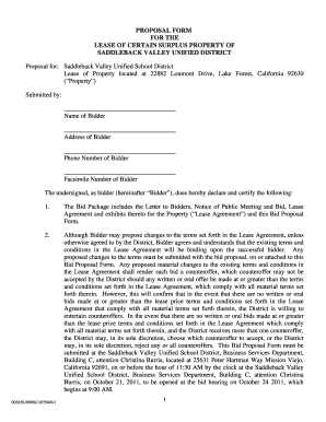 Excel proposal template - 1 PROPOSAL FORM FOR THE LEASE OF CERTAIN SURPLUS ... - svusd