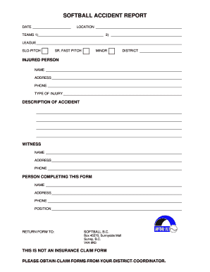 Softball Accident Report Form