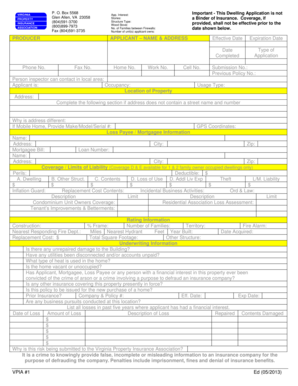 Virginia Dwelling Insurance Application