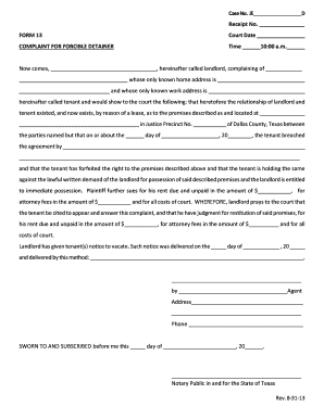 Texas Forcible Detainer Complaint Form