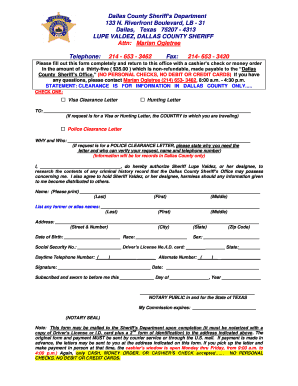 Dallas County Sheriff's Clearance Form