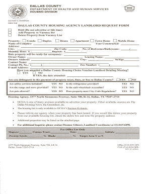 Dallas County Housing Agency Landlord Request Form