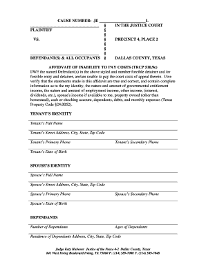 Texas Affidavit of Inability to Pay Costs