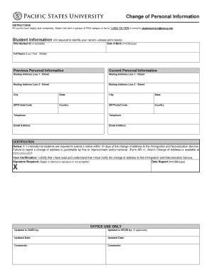 PSU Student Personal Information Change Form