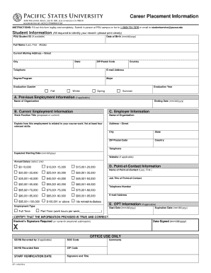 PSU Career Placement Information Form
