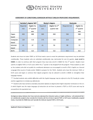 Conditional Admission Agreement Without English Proficiency