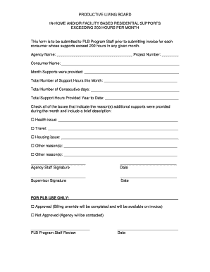 Productive Living Board Support Hours Form