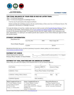 UCI Summer Session Payment Form