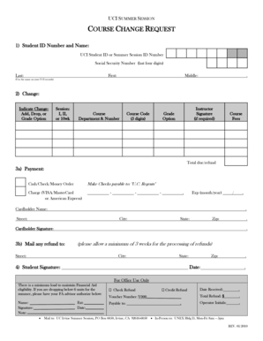 UCI Summer Session Course Change Request