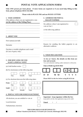 UK Postal Vote Application Form