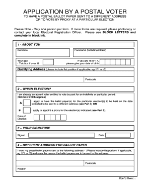 UK Postal Voter Application Form
