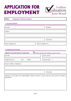 Temporary Clerical Assistant Application Form