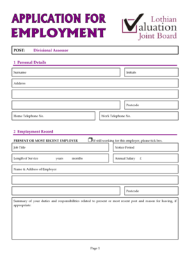 Candidate personal details - POST: Divisional Assessor 1 Personal Details Surname Address Initials Postcode Home Telephone No - lothian-vjb gov