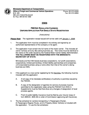 Minnesota Single State Registration Application for FMCSA Carriers