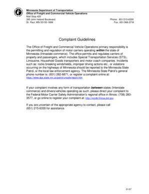 Minnesota Motor Carrier Complaint Form