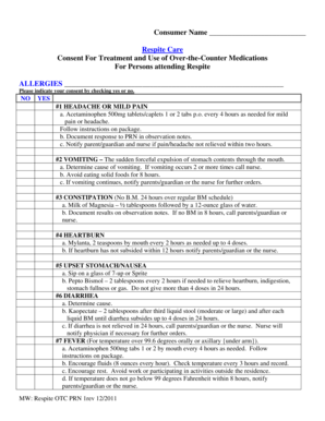 Respite Care Consent for OTC Medication