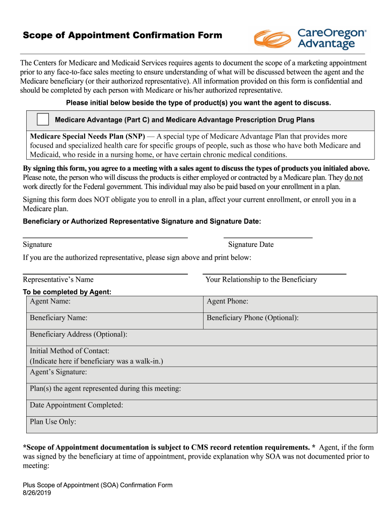 Fillable Online 2020 COA Plus Scope of Appointment Form WEB Fax Email