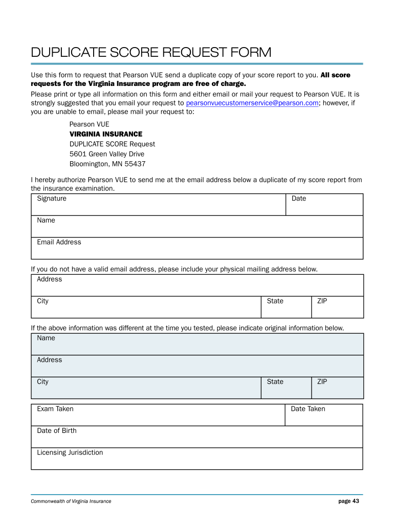 Fillable Online Pearson Vue West Virginia Insurance Licensing Candidate