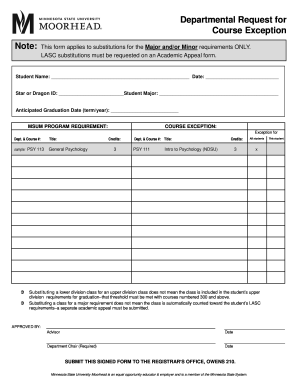 Fillable Online Course Exception MSUM Course Exception Fax Email Print Fillable Online Course Exception MSUM Course Exception Fax Email Print
